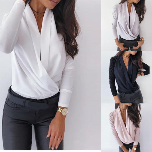 Elena™ | Elegantes Deep V-Neck Shirt