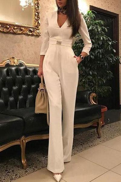 Amara™ | Verführerischer Jumpsuit mit Tiefem V-Ausschnitt und Eleganten Schlitzärmeln