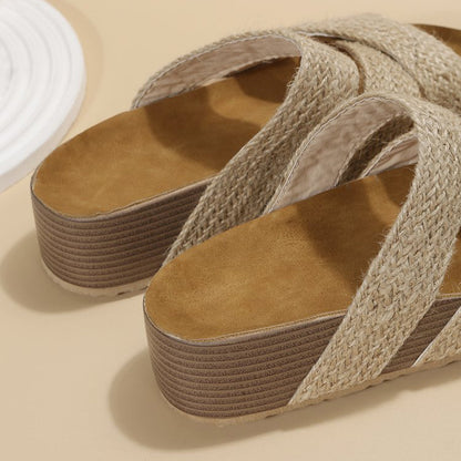 Woven Cross-strap Slippers Summer Platform Sandals Women Flat Beach Shoes