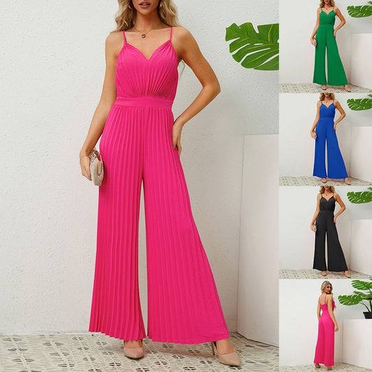 Yara™ | Eleganter V-Ausschnitt Jumpsuit mit Plissé-Details