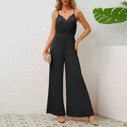 Yara™ | Eleganter V-Ausschnitt Jumpsuit mit Plissé-Details